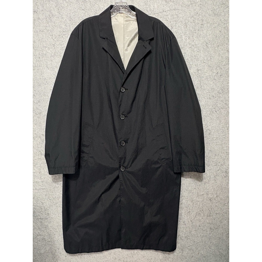 Jos A Bank Coat Mens 40R Black Cotton Blend Rain Overcoat Long Trench Classic